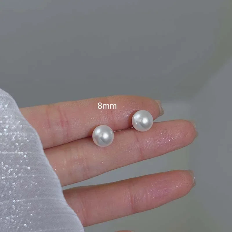 Korean Elegant Imitation Pearl Stud Earrings for Women – Round Glossy Wedding Jewelry