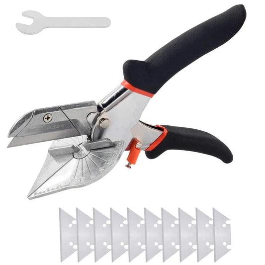 Onnfang Multi-Angle Bevel Miter Scissors – 45–135° Adjustable Angle Shear with 10 Replacement SK5 Blades for PVC, Rubber & Molding