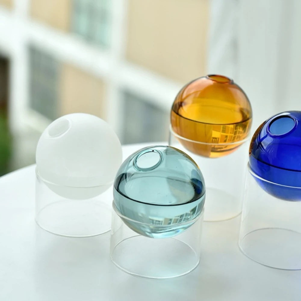 Nordic Colored Glass Decorative Vase Spherical Hydroponic Flower Planter for Home Desk Decor Modern Tabletop Flower Arrangement