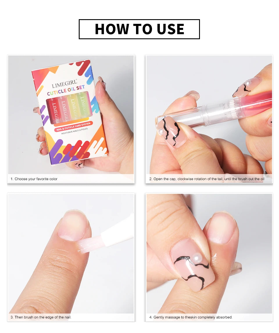 LIMEGIRL 6PCS Nail Care Nutritional Cuticle Oil Pen Gift Box Set for Nail Polish Nutrition Oil Dead Skin Crack Care Nail Set