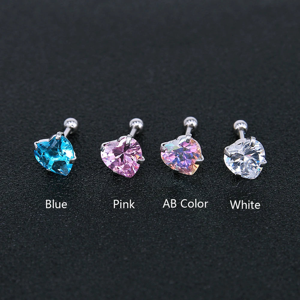 1-12 Pairs Shiny Zirconia Cartilage Stud Earring Tragus Helix Piercing Barbell Star Heart Ball Cartilage Earrings Set for Women