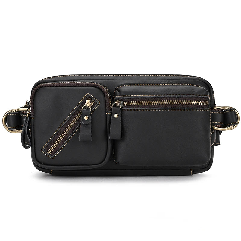 Newsbirds Men's Genuine Leather Chest Bag — Vintage Crossbody Sling & Outdoor Belt Pouch