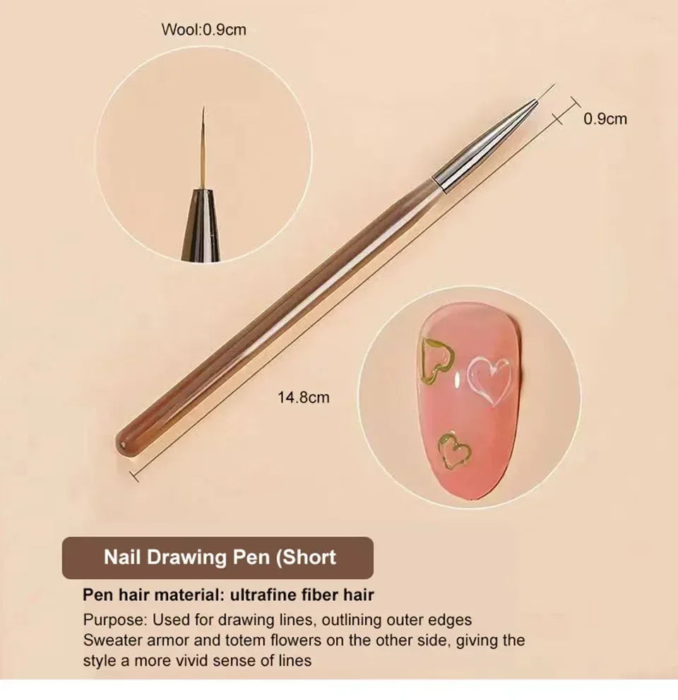 9PCS Nail Art Brush & Liner Set — DIY Acrylic Painting & Design Pens