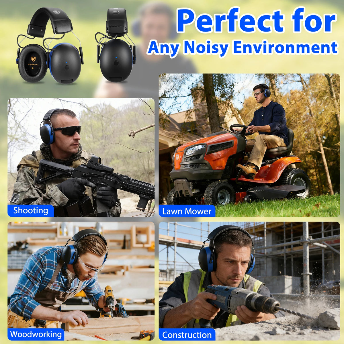YHKEMA Bluetooth Hearing Protection Earmuffs | Noise Reduction Safety Headphones with Music & Call Support