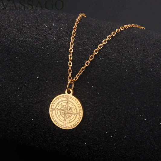 Compass Necklace for Men Women North Star Compass Pendant Necklace Vintage Nautical Graduation Medal Jewellery Amulet for Men