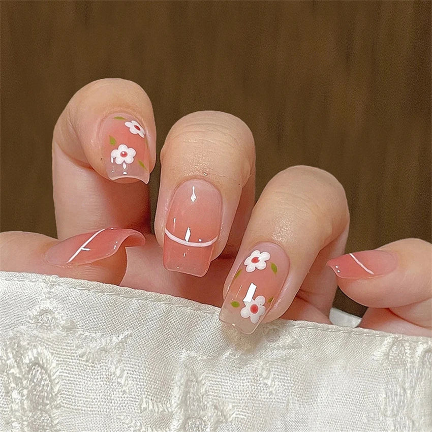 24Ps/Lot Wearing Fake Nails Art Sunflower Flower Whitening Fashionable False Nail Tips Finished Full Coverage Press on Nails Set