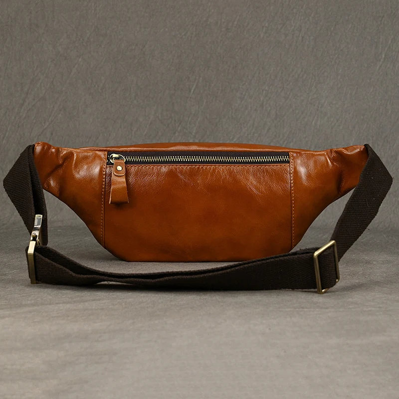 Newsbirds Men's Genuine Leather Chest Bag — Vintage Crossbody Sling & Outdoor Belt Pouch