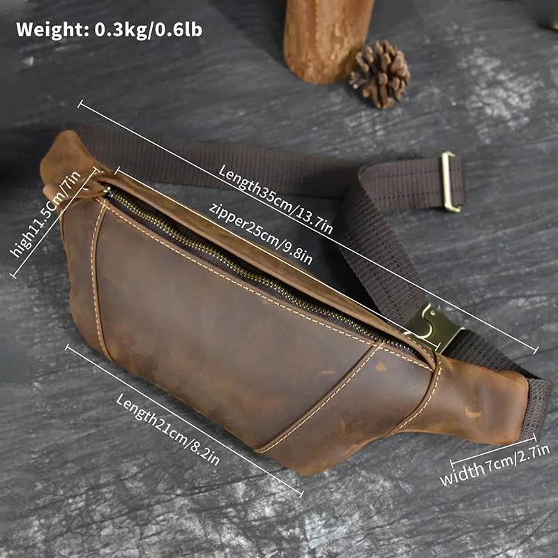 Newsbirds Men's Genuine Leather Chest Bag — Vintage Crossbody Sling & Outdoor Belt Pouch