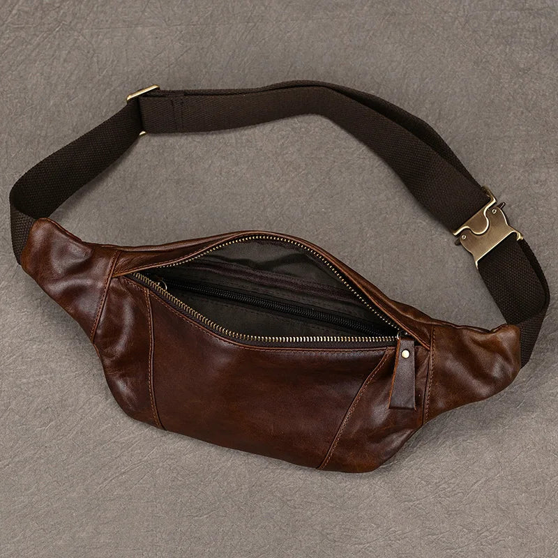 Newsbirds Men's Genuine Leather Chest Bag — Vintage Crossbody Sling & Outdoor Belt Pouch