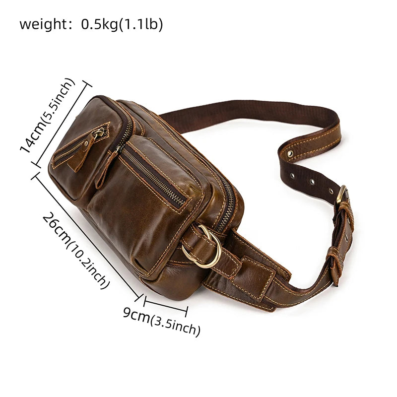 Newsbirds Men's Genuine Leather Chest Bag — Vintage Crossbody Sling & Outdoor Belt Pouch