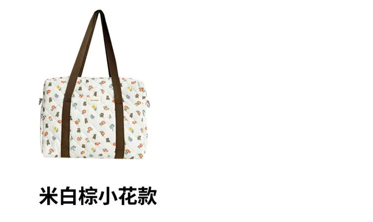 Women's Floral Quilted Shoulder Bag — Large Capacity Cotton Linen Tote