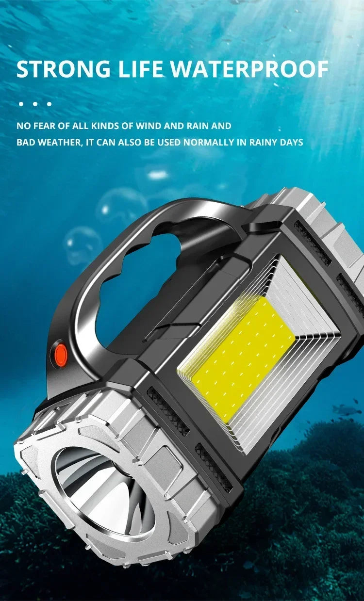 Portable Powerful USB Rechargeable Flashlights Solar LED Light With COB Work Light 4 Gear Charge Mobile Phone Camping Lamps
