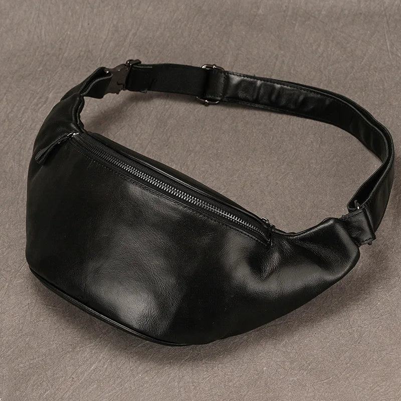 Newsbirds Men's Genuine Leather Chest Bag — Vintage Crossbody Sling & Outdoor Belt Pouch