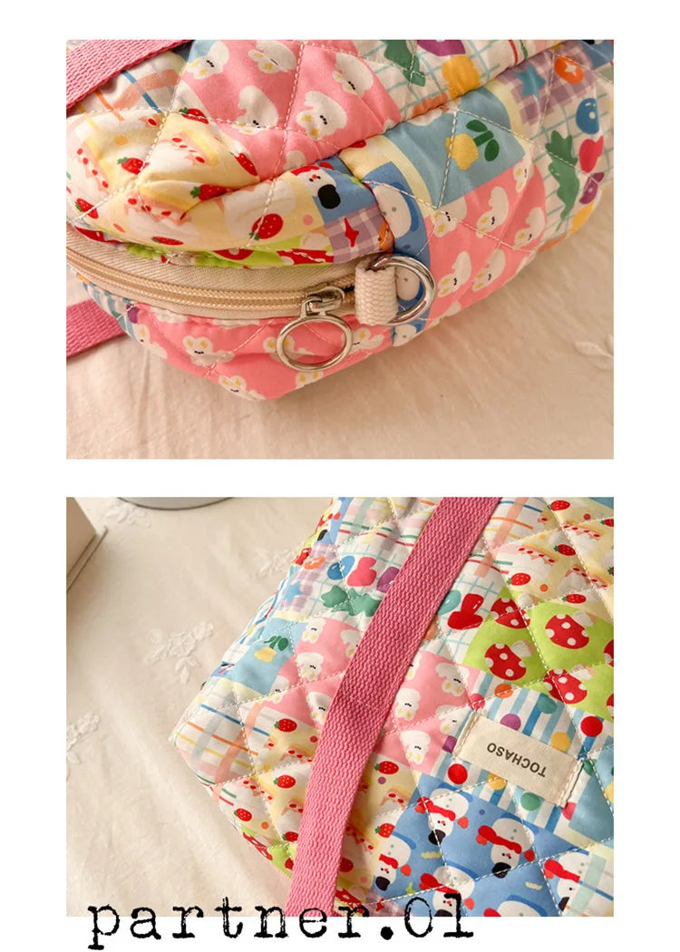 Women's Floral Quilted Shoulder Bag — Large Capacity Cotton Linen Tote