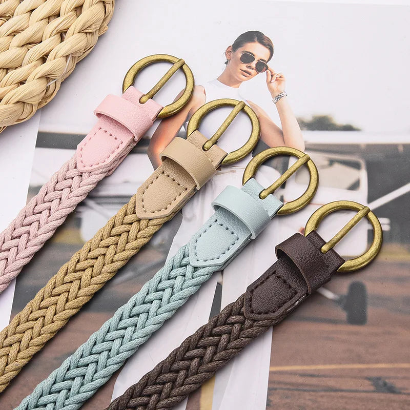 1.8x105cm Fashion Woven Thin Belt Vintage Jeans Dress Accessories Simple Pin Buckle Waistband for Women