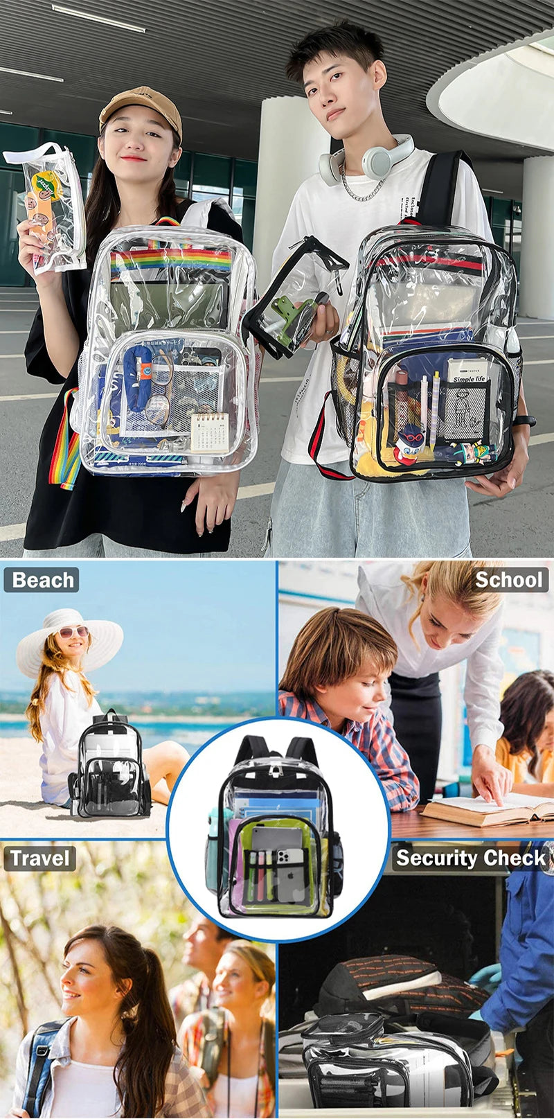 Clear PVC Transparent Backpack – Unisex Large Capacity Waterproof Shoulder Bag