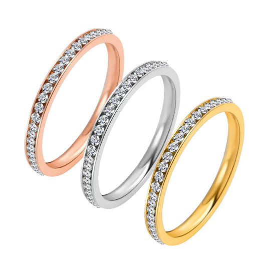 2mm Iced Out CZ Ring – Gold, Silver & Rose Gold Stainless Steel Band