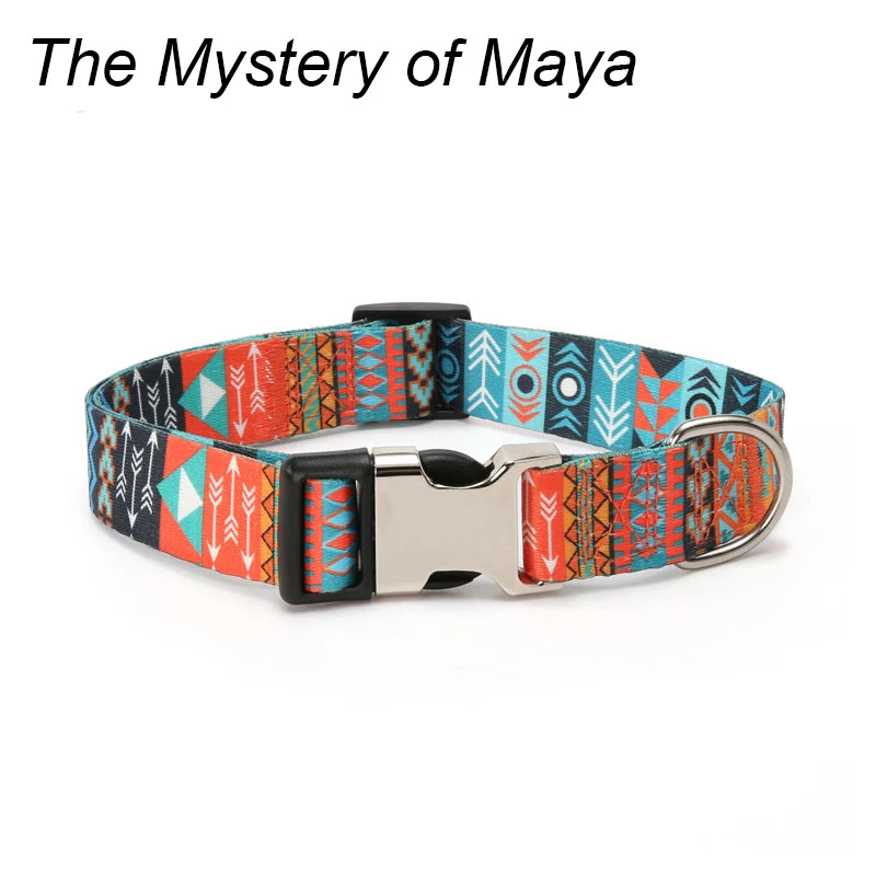 Forest Pattern Collar Pet Accessories Pet Stripes Polyester National Wind Dog Rope Adjustable Nylon Dog Collar Personalized