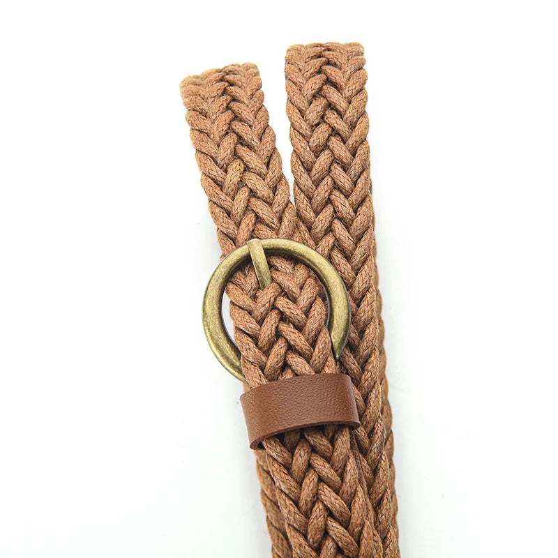 1.8x105cm Fashion Woven Thin Belt Vintage Jeans Dress Accessories Simple Pin Buckle Waistband for Women