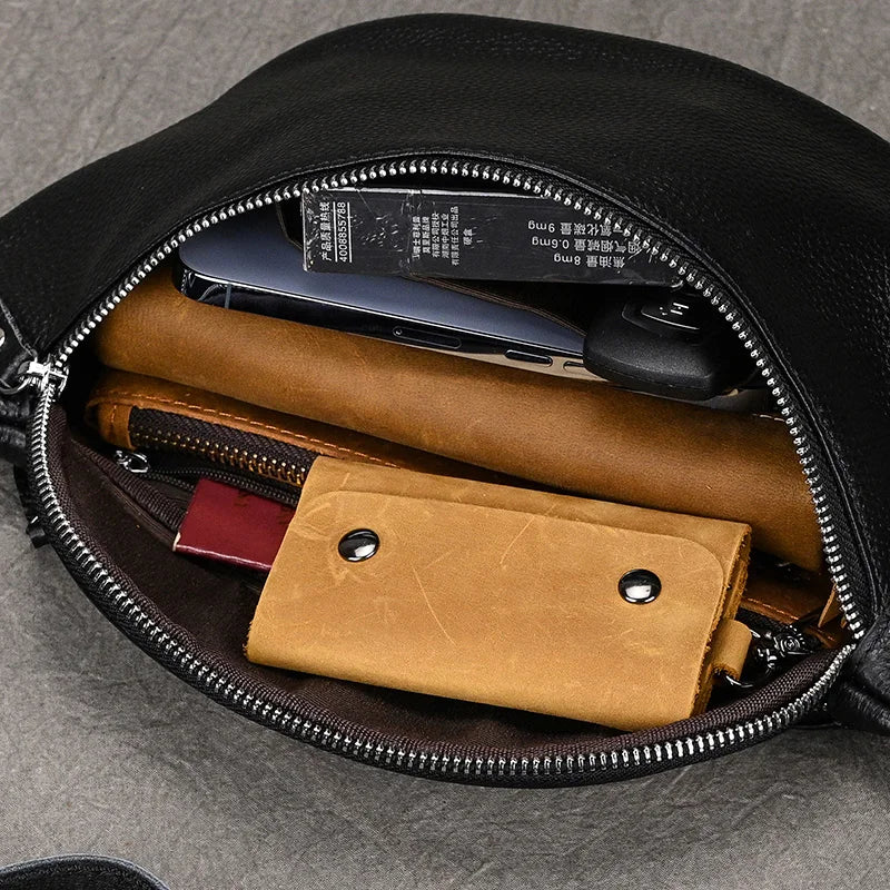 Luufan Crazy Horse Cowhide Leather Waist Bag — Men's Mini Travel Fanny Pack & Phone Pouch