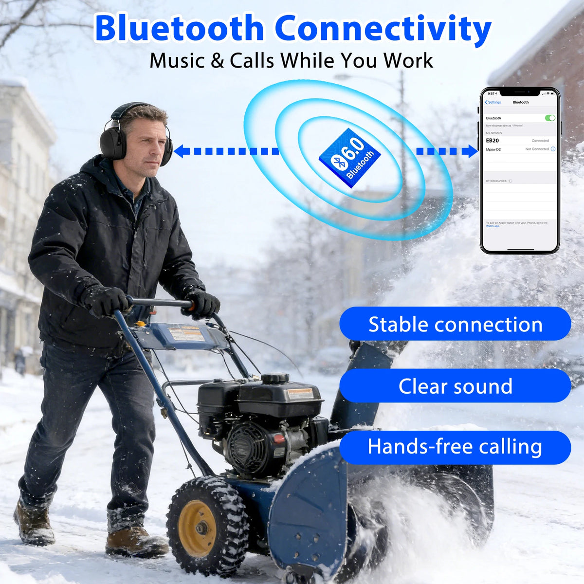 YHKEMA Bluetooth Hearing Protection Earmuffs | Noise Reduction Safety Headphones with Music & Call Support