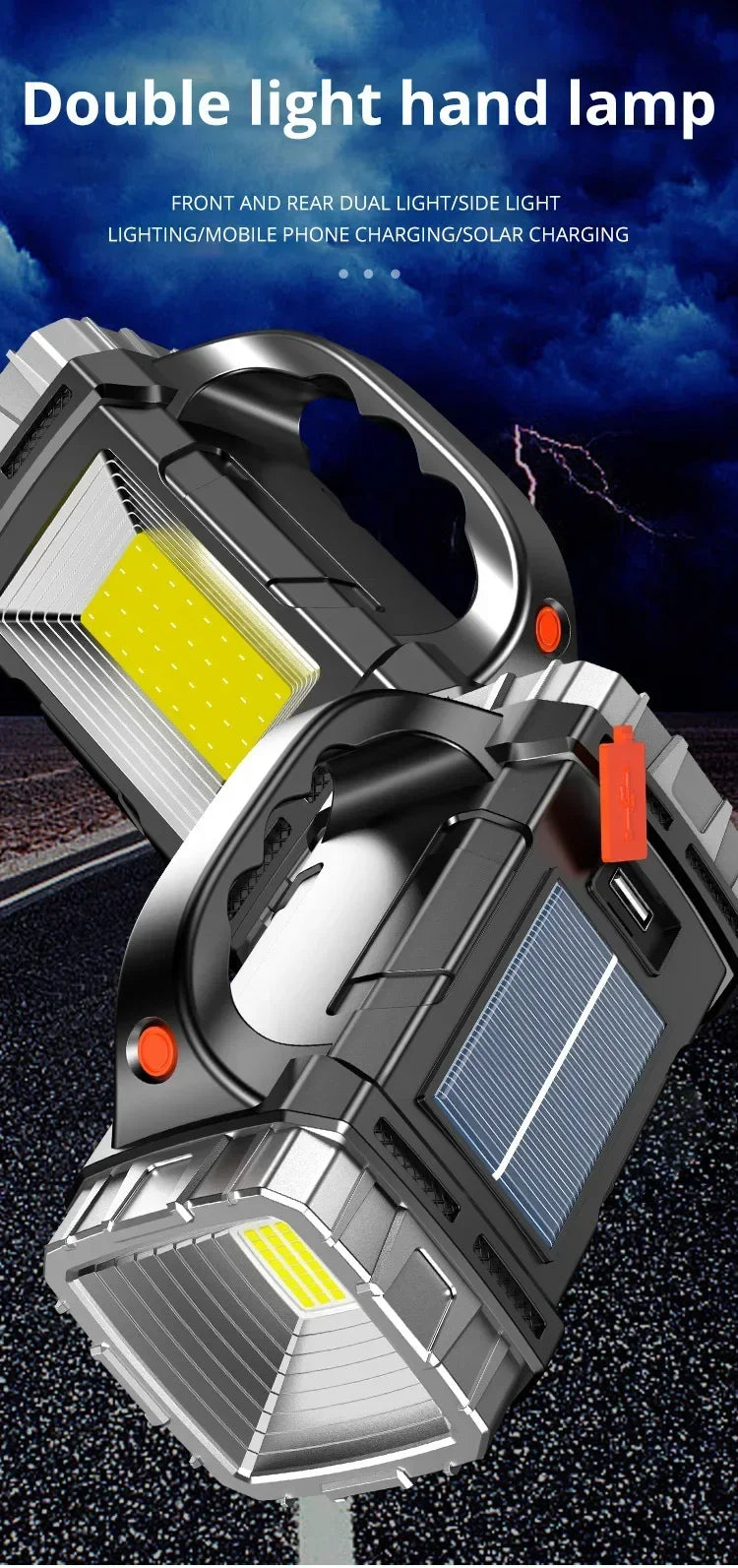 Portable Powerful USB Rechargeable Flashlights Solar LED Light With COB Work Light 4 Gear Charge Mobile Phone Camping Lamps