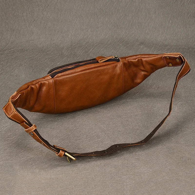 Newsbirds Men's Genuine Leather Chest Bag — Vintage Crossbody Sling & Outdoor Belt Pouch