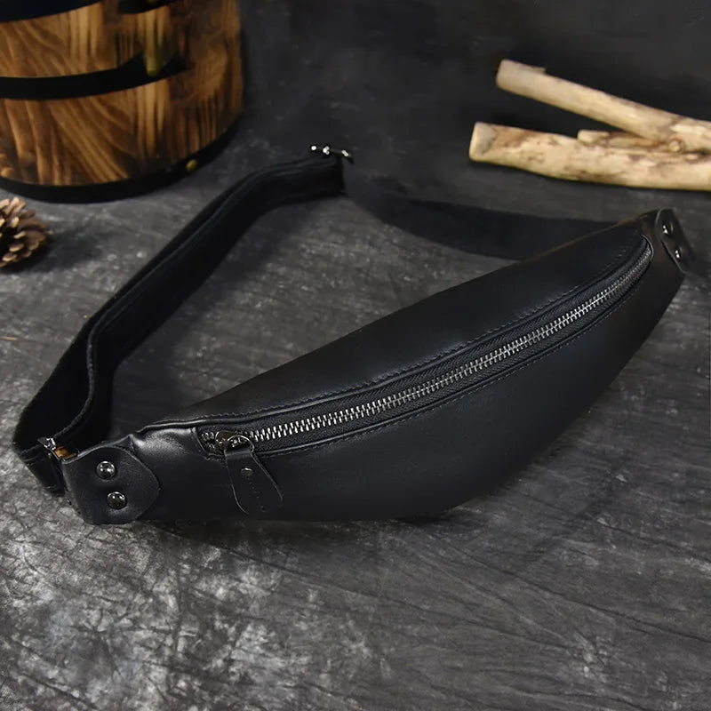 Newsbirds Men's Genuine Leather Chest Bag — Vintage Crossbody Sling & Outdoor Belt Pouch