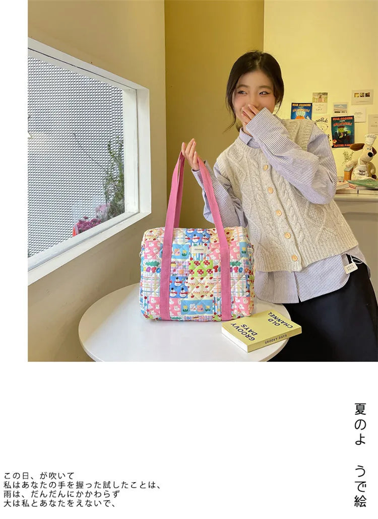 Women's Floral Quilted Shoulder Bag — Large Capacity Cotton Linen Tote