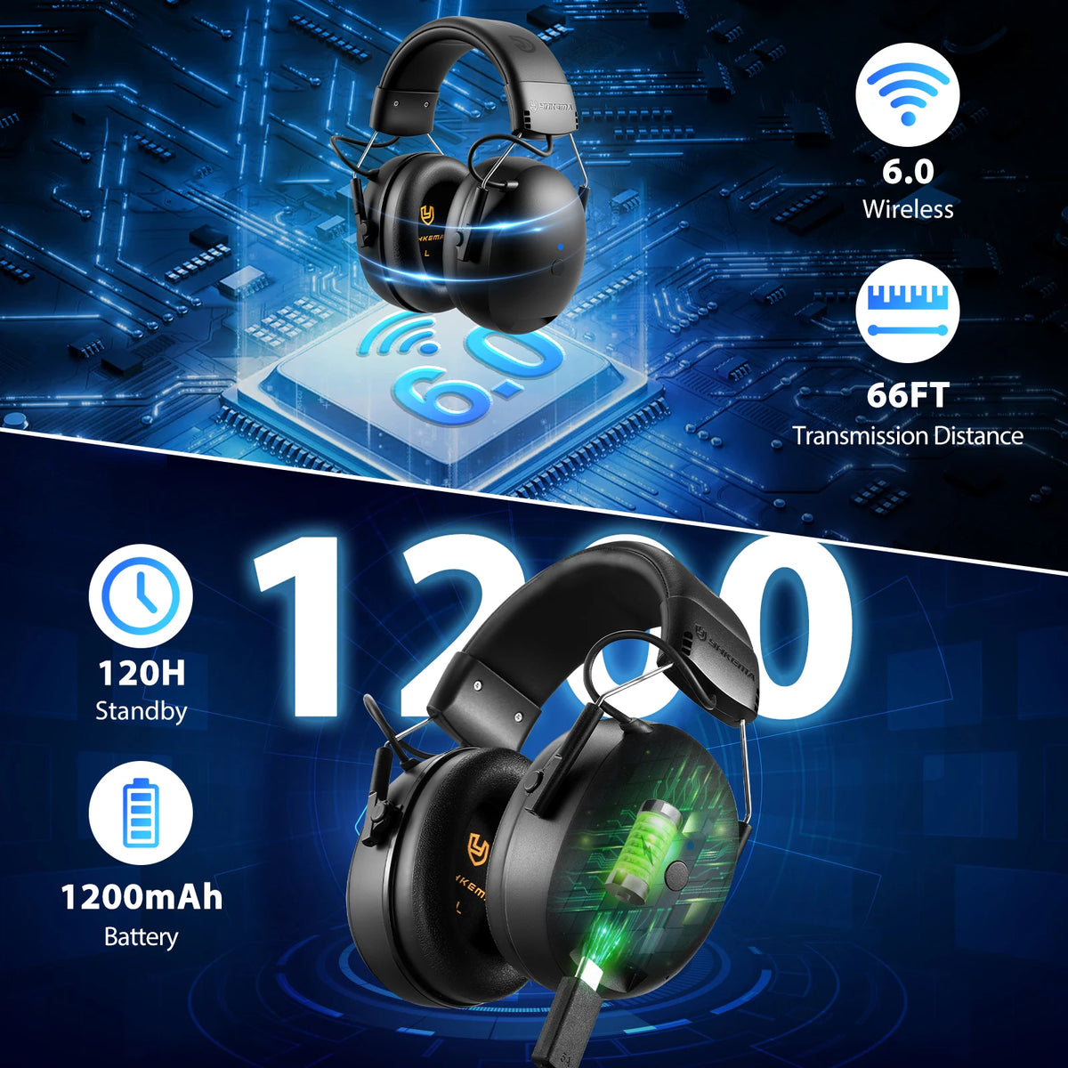 YHKEMA Bluetooth Hearing Protection Earmuffs | Noise Reduction Safety Headphones with Music & Call Support