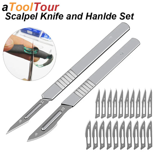 Precision Scalpel Knife Set – #11 & #23 Carbon Steel Blades with Surgical Metal Handle for Craft, Art, DIY & Model Making