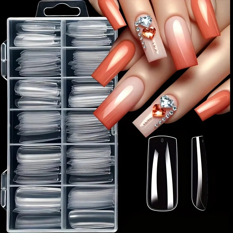 120Pcs Acrylic Press-On Nails — Coffin, Almond & Square Shapes, 12 Sizes