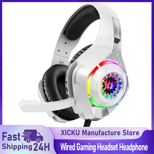 XIKCU Wired Gaming Headset | 360° Surround Sound | ENC Noise-Cancelling Mic | RGB Lights | 3.5mm | PS4, PS5, Xbox, PC & Switch