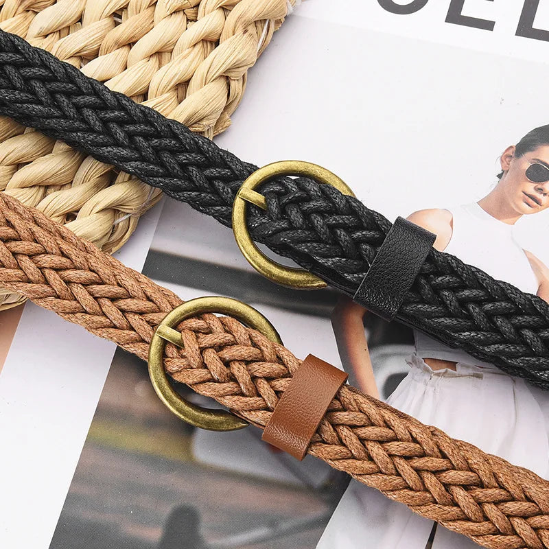 1.8x105cm Fashion Woven Thin Belt Vintage Jeans Dress Accessories Simple Pin Buckle Waistband for Women