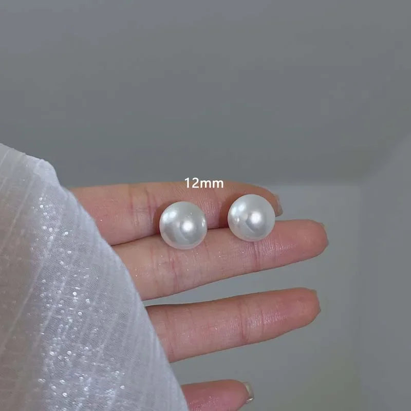 Korean Elegant Imitation Pearl Stud Earrings for Women – Round Glossy Wedding Jewelry