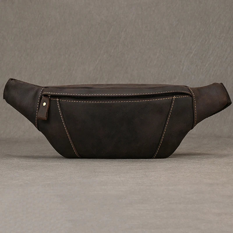 Luufan Crazy Horse Cowhide Leather Waist Bag — Men's Mini Travel Fanny Pack & Phone Pouch