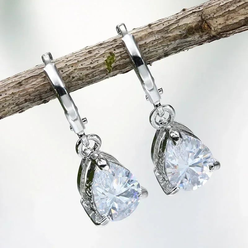 New Shiny Colorful Cubic Zirconia Geometric Pendant Earrings Women's Elegant Retro Earrings Holiday Party Jewelry Gifts