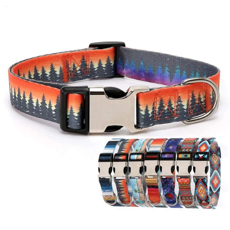 Forest Pattern Collar Pet Accessories Pet Stripes Polyester National Wind Dog Rope Adjustable Nylon Dog Collar Personalized