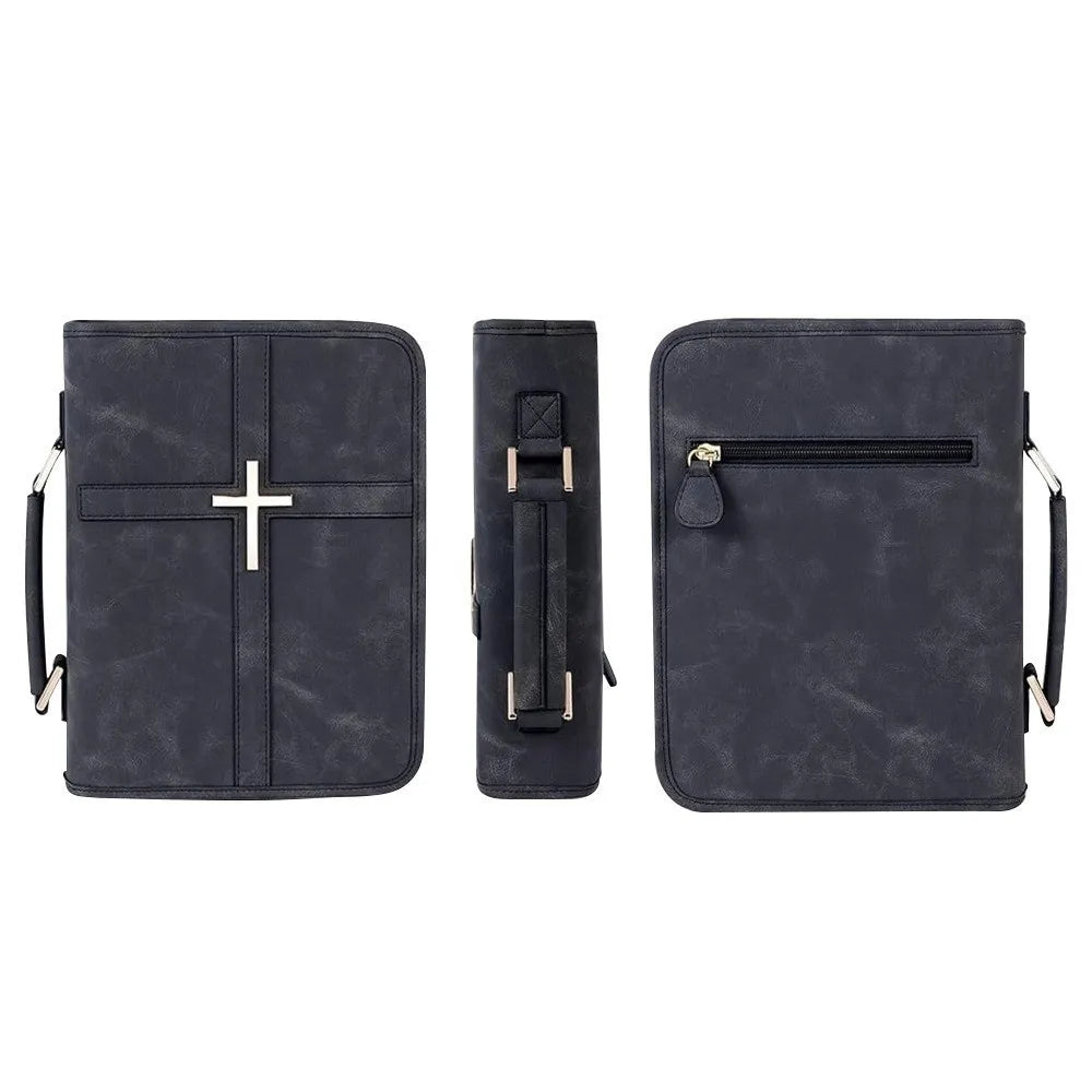 Cross-Themed Vegan Leather Bible Cover – Waterproof, Phone Pocket & Bookmark Ribbon | 6 Colors