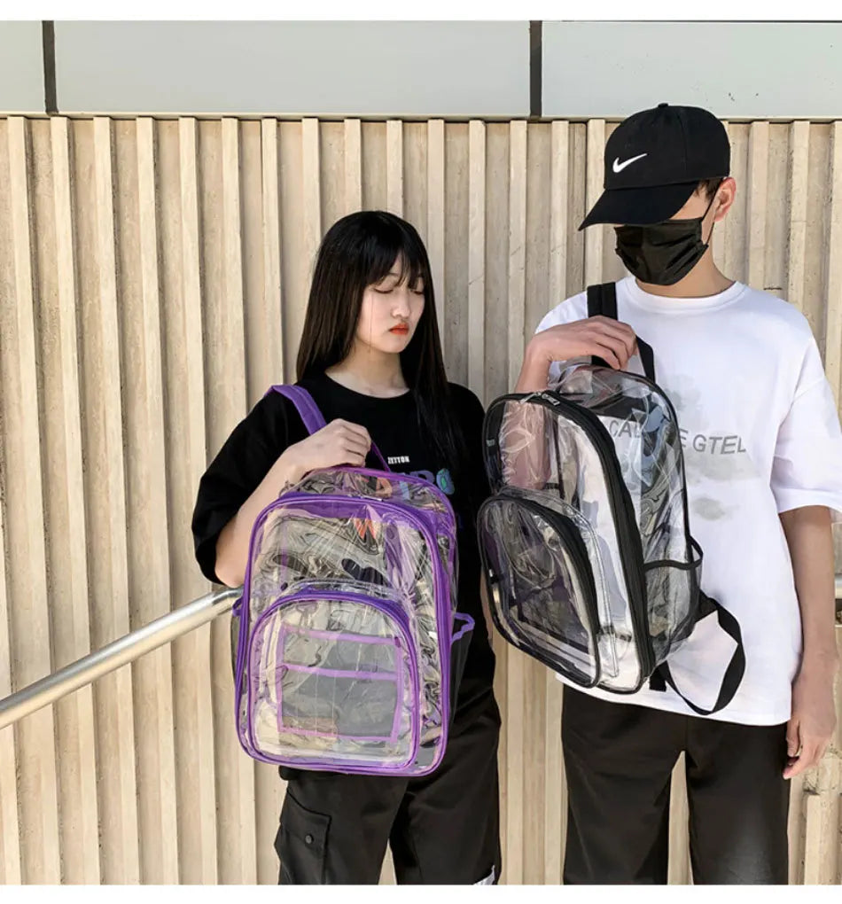 Large Capacity Transparent PVC Backpack – Waterproof School & Travel Bag for Students