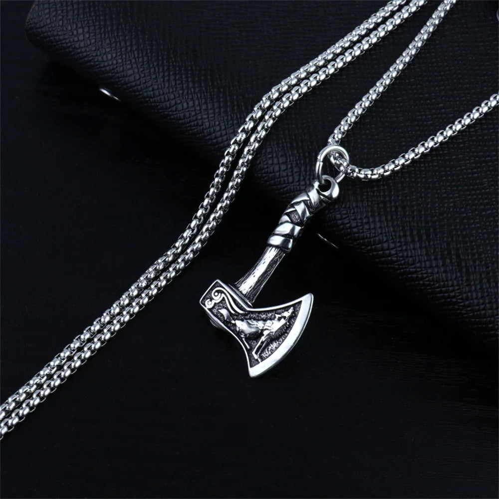 Trendy Fashion Nordic Viking Necklace For Men Alloy Steel Talisman Axe With Celtic Axe Pendant Jewelry Accessories Gifts