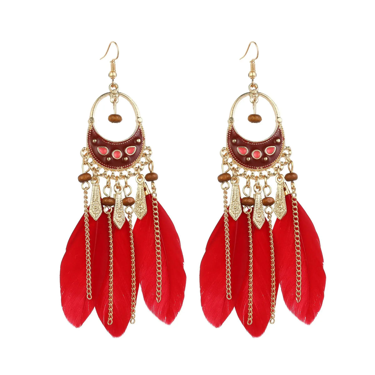 Faux Feather Boho Tassel Long Drop Earrings for Women – Ethnic Fringe Dangle Jewelry