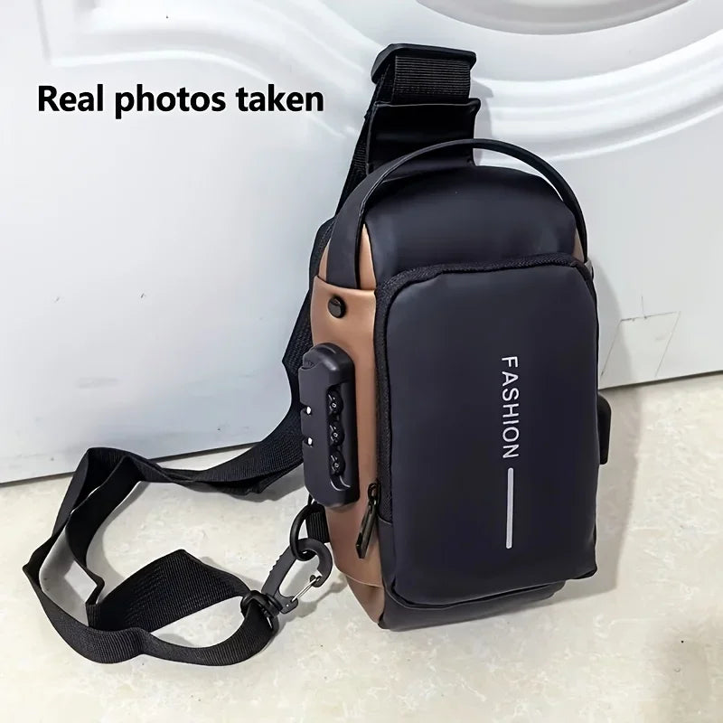 Durable Oxford Fabric Men's Sling Bag - Stylish Motorcycle Crossbody Chest Pack with Phone Pocket, Zip Closure for Daily Commute