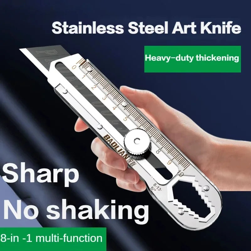 8-in-1 Stainless Steel Multi-Function Utility Knife – Heavy Duty Retractable Box Cutter with Screwdriver, Glass Breaker & More