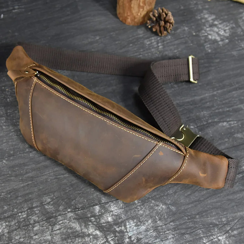 Newsbirds Men's Genuine Leather Chest Bag — Vintage Crossbody Sling & Outdoor Belt Pouch
