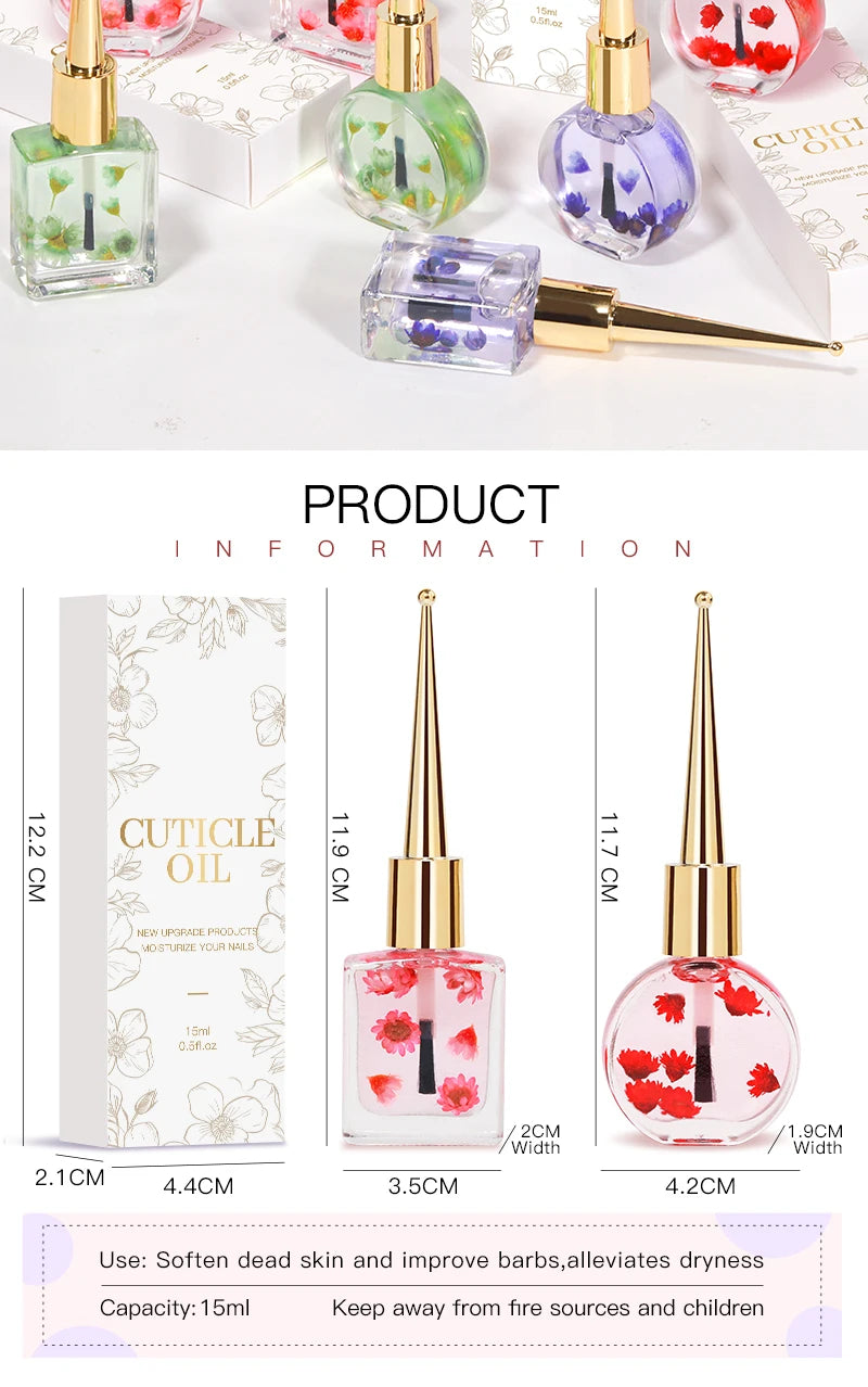 IDOL COLOR Cuticle Oil with Real Flowers — Vegan Nail Care Oil 15ml