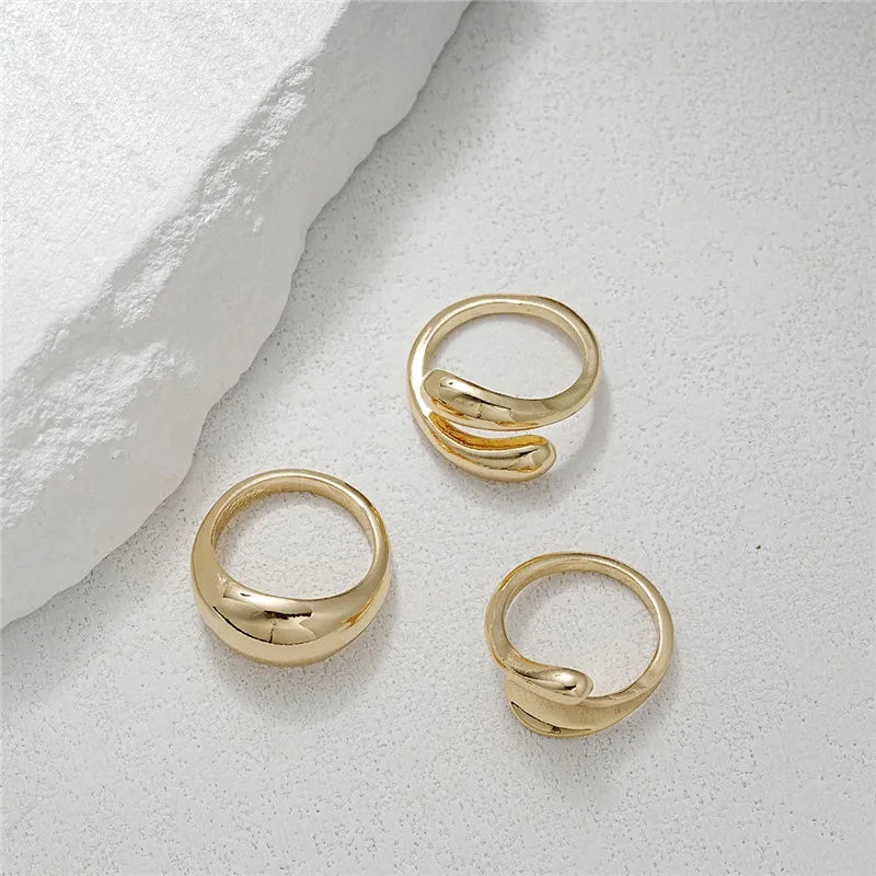 3-Piece Gold Geometric Open Ring Set – Chunky Zircon Statement Rings