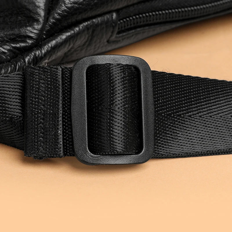 Minimalist Genuine Leather Waist Bag — Unisex Vintage Pebbled Crossbody Chest Pack