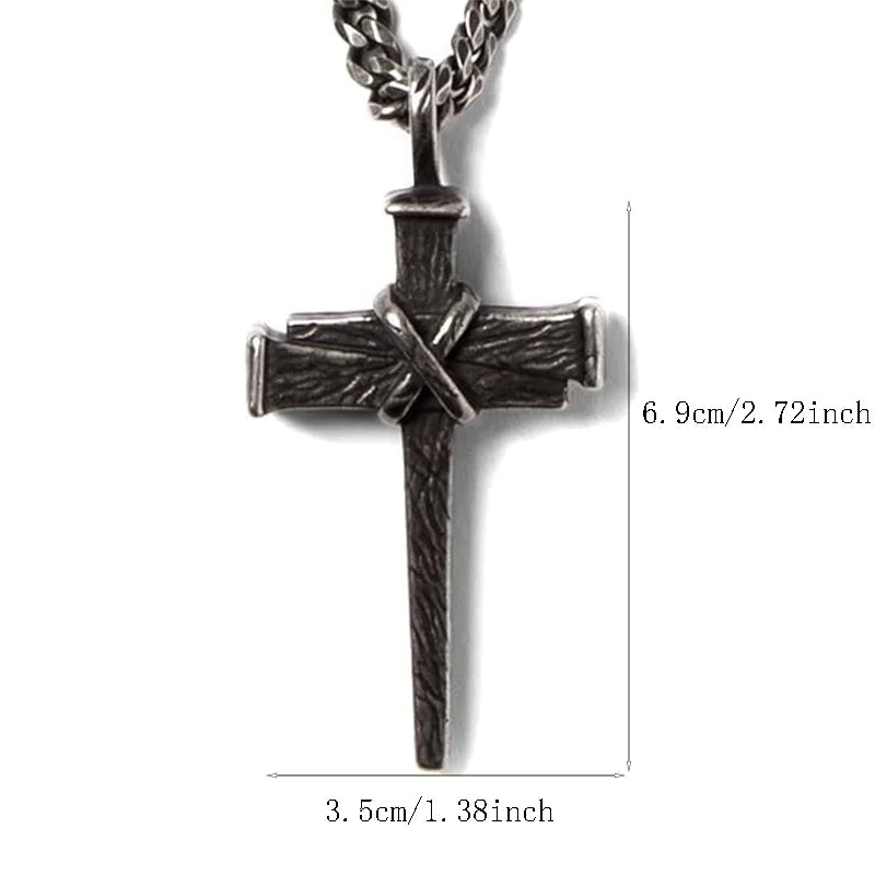 Vintage Nail Cross Necklace for Men Women Stainless Steel Retro Cross Pendant Hip Hop Religious Faith Biker Jewelry Gift