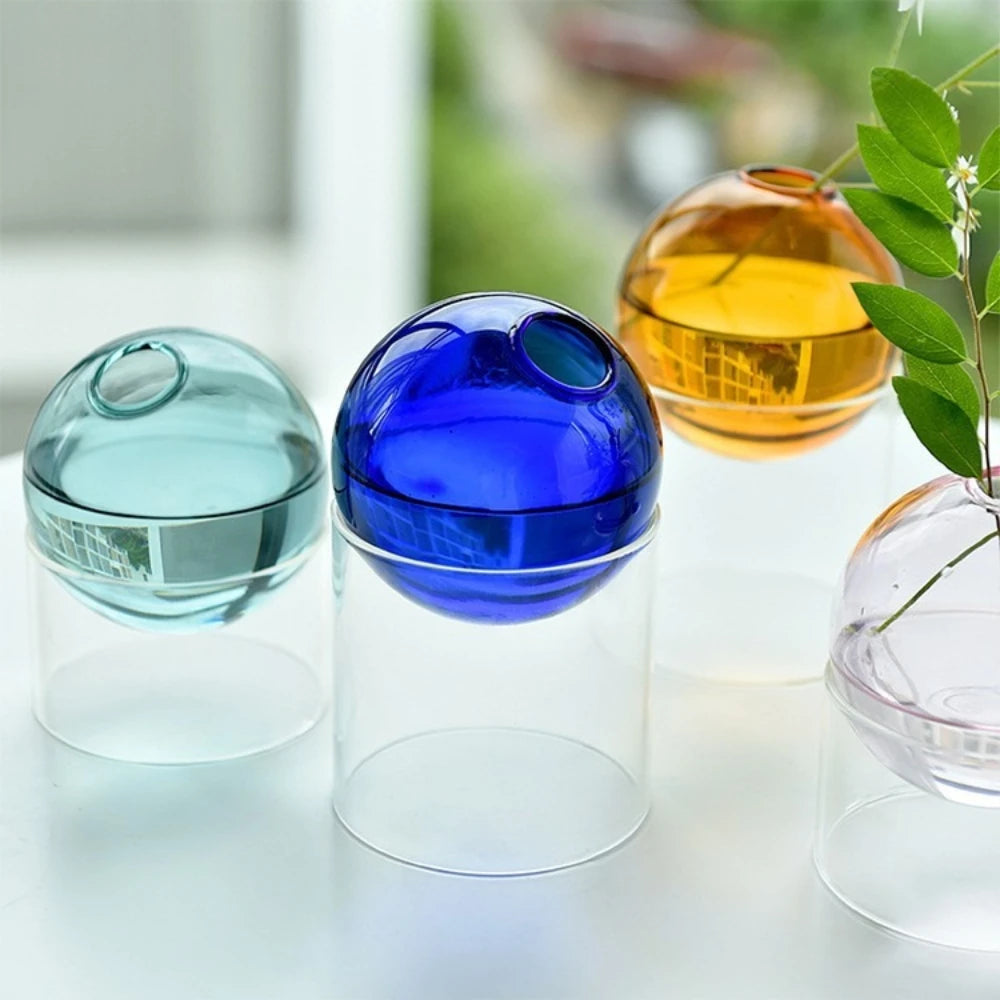 Nordic Colored Glass Decorative Vase Spherical Hydroponic Flower Planter for Home Desk Decor Modern Tabletop Flower Arrangement